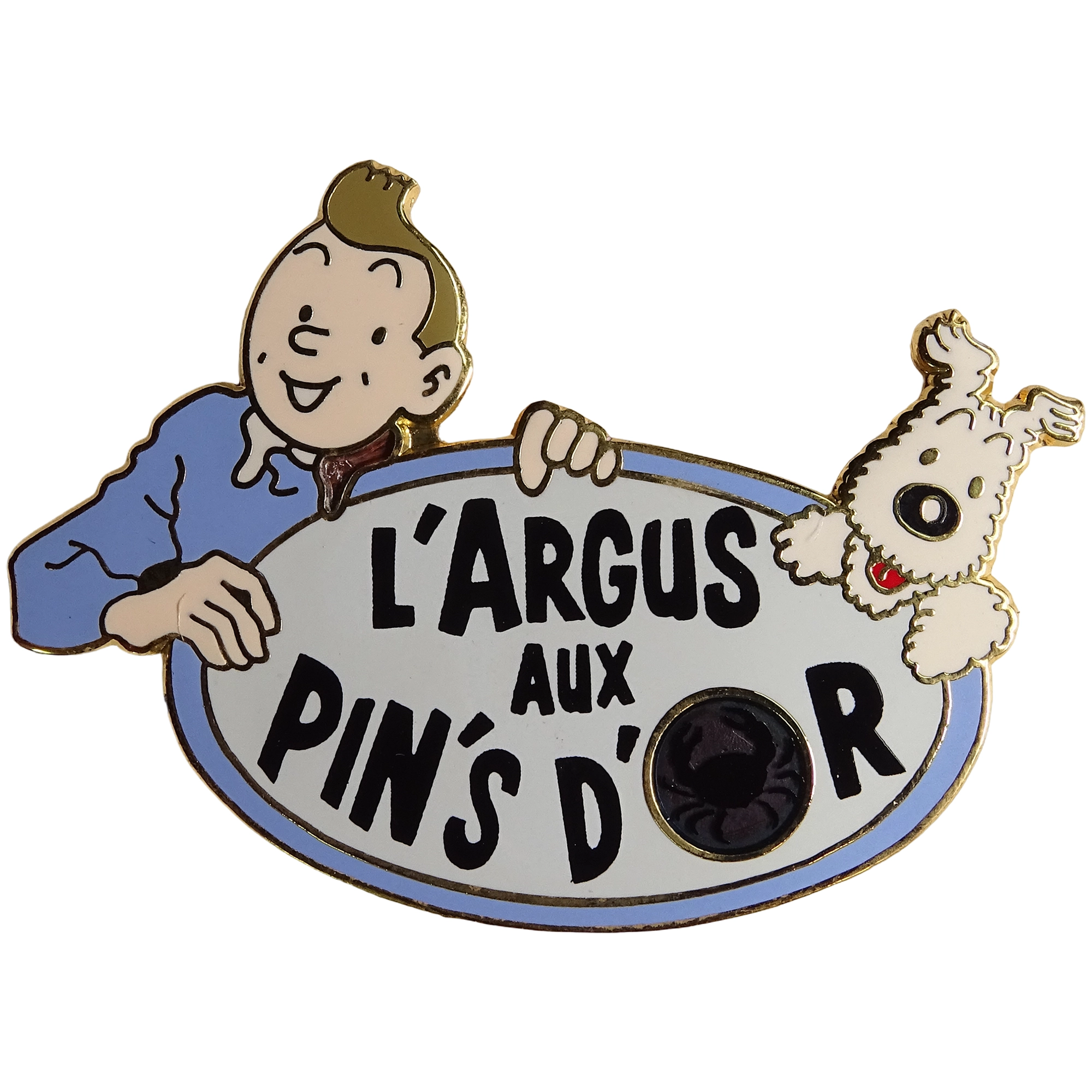 Tintín + Milú + Argus aux pins or